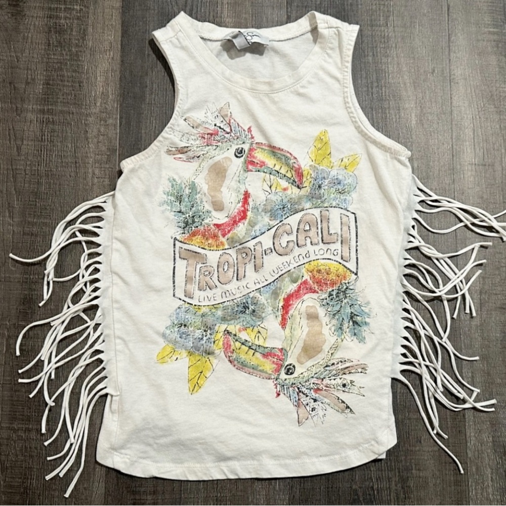 💞 Girls Size 7 / 8 Jessica Simpson Tropi-Cali Kids White Fringe Tank Top